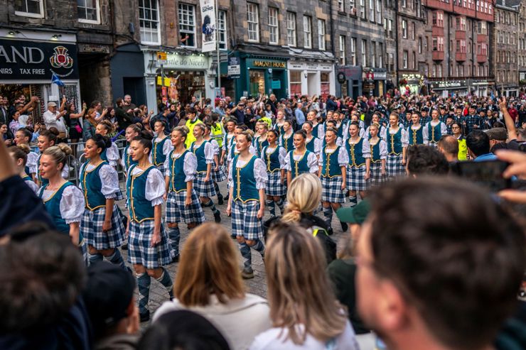 The Tattoo Performers Dancers march in the streets of Edinburgh in August 2026