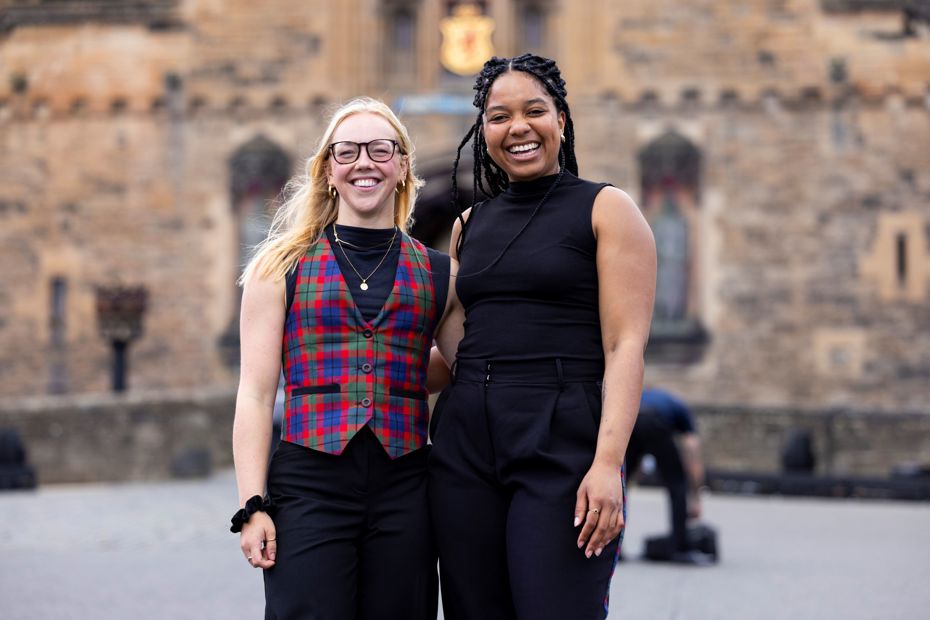 The Royal Edinburgh Military Tattoo Colleagues Sophie And Mia Stand On The Edinburgh Castle Esplanade