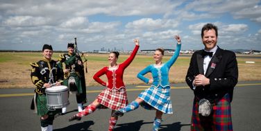 Brisbane Boys College, Tattoo Dancers and Creative Director Alan Lane at Brisbane Airport Australia