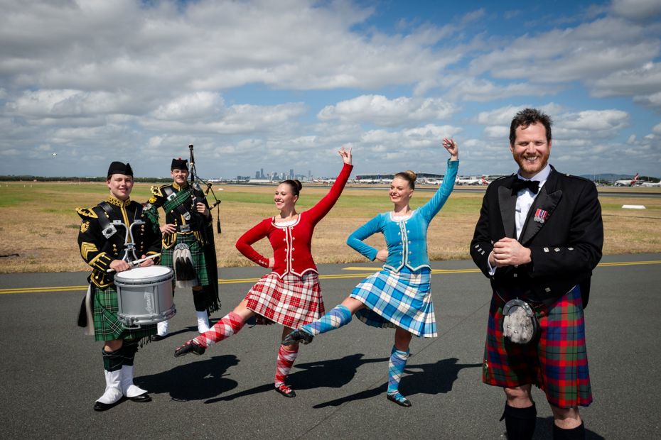 Brisbane Boys College, Tattoo Dancers and Creative Director Alan Lane at Brisbane Airport Australia