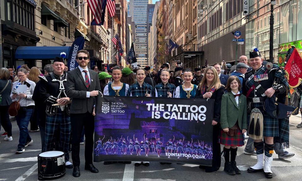 Image of Edinburgh Military Tattoo Performers March at NYC Tartan Day Parade 2026